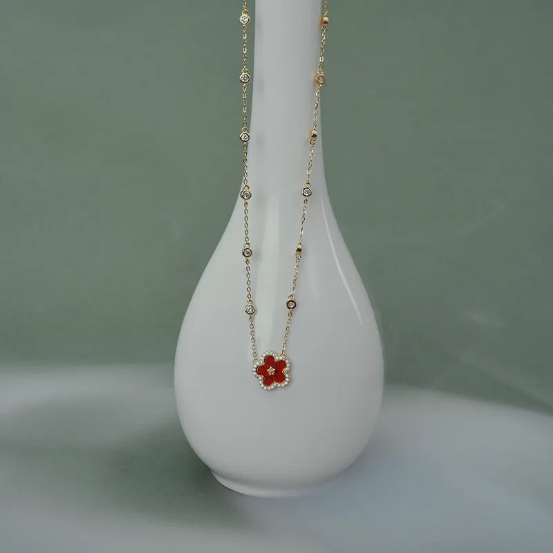 YPYN S925 Silver Necklace Pendant Women's Gold Red-3