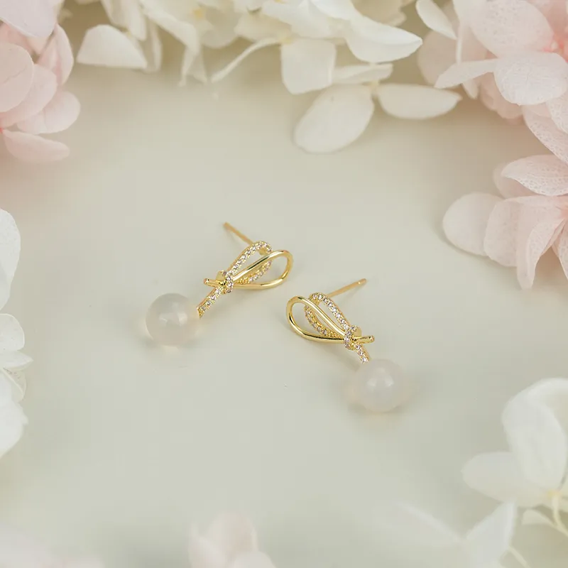 YPYN Alloy Stud Earrings Women's Gold-4