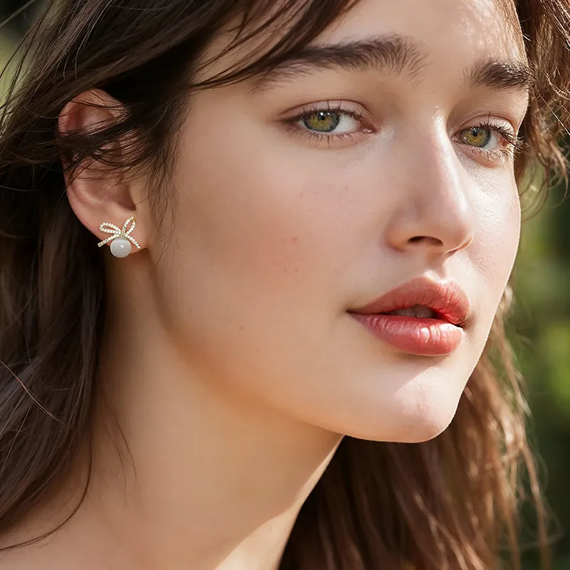 YPYN Alloy Stud Earrings Women's White Gold-1