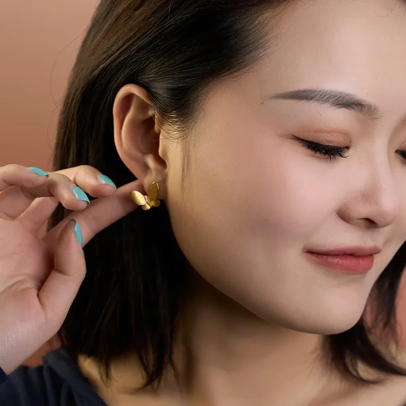 YPYN S925 Silver Stud Earrings Women's Gold-2