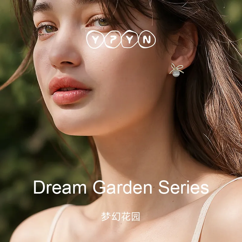 YPYN Alloy Stud Earrings Women's White Gold-3