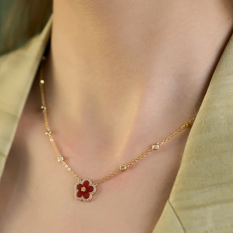 YPYN S925 Silver Necklace Pendant Women's Gold Red-2