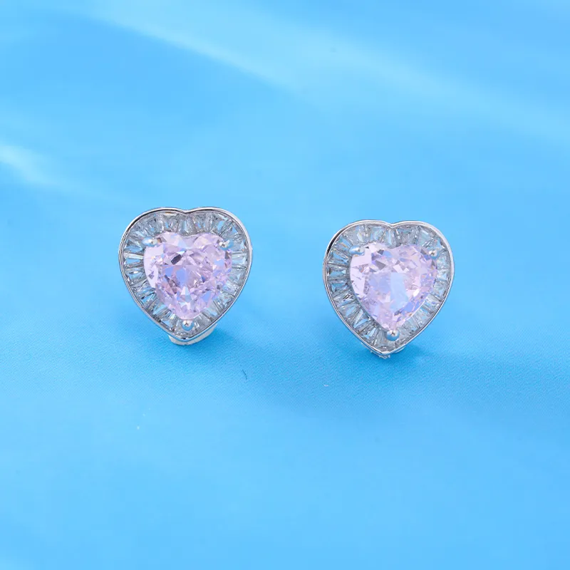 YPYN 925 Sterling Silver Stud Earrings Women's Silver Pink-4