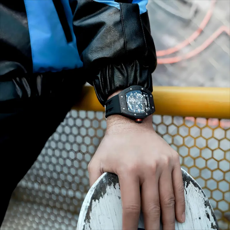 TSAR BOMBA Break-Collection Mechanical Movement Watch Men's Watches Cut-Out Dial Quick-Release Carbon Fiber-6