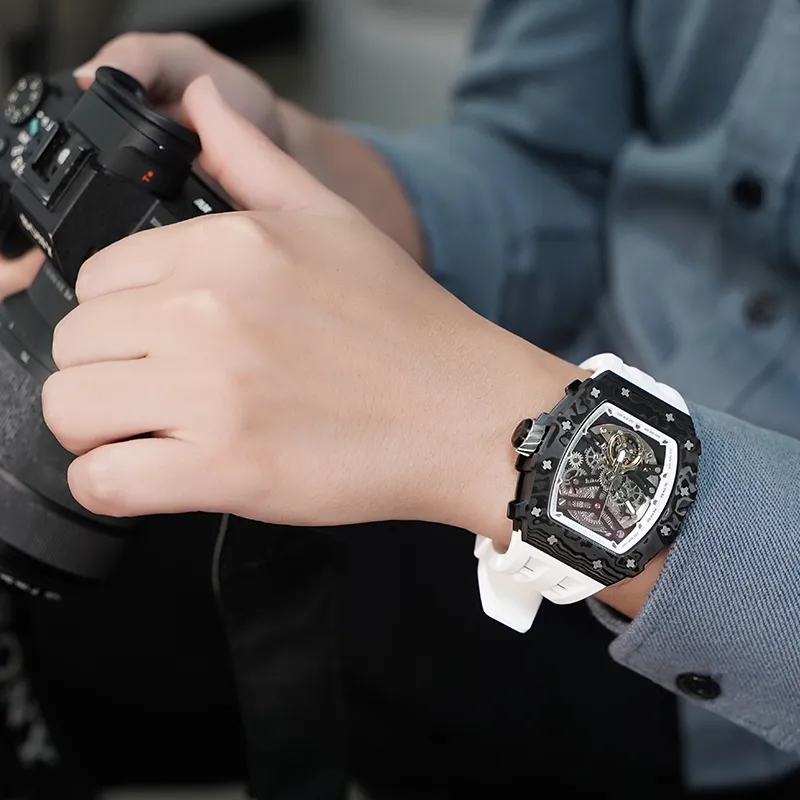TSAR BOMBA Automatic Mechanical Movement Silicone Strap Watch Men's Watches Black Dial-9