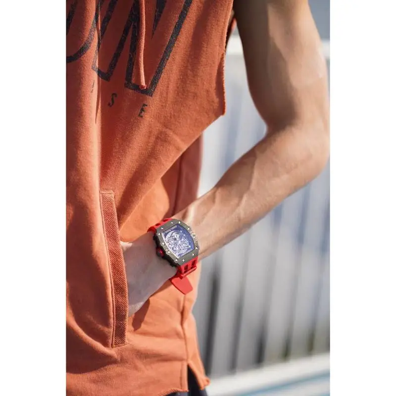 TSAR BOMBA Automatic Mechanical Movement Silicone Strap Watch Men's Watches Black Dial-18