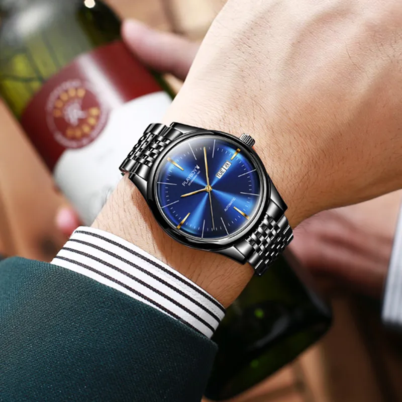 Playboy, Sky Collection Mechanical Movement Stainless Steel Watchband Watch Men's Watches Black Dial-1