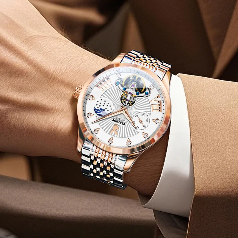 Playboy Mechanical Movement Stainless Steel Watchband Watch Men's Watches Black Dial-12