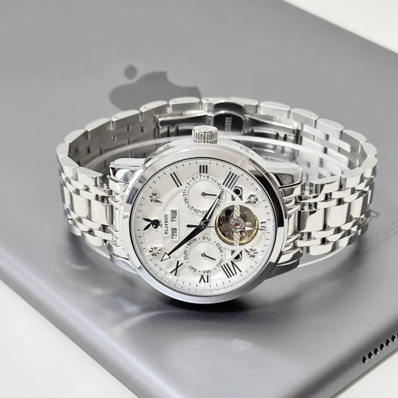 Playboy Mechanical Movement Stainless Steel Watchband Watch Men's Watches Black Dial-4