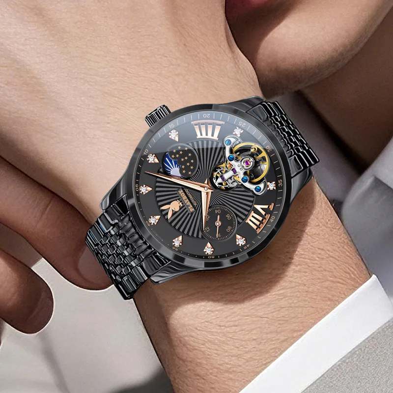 Playboy Mechanical Movement Stainless Steel Watchband Watch Men's Watches Black Dial-7