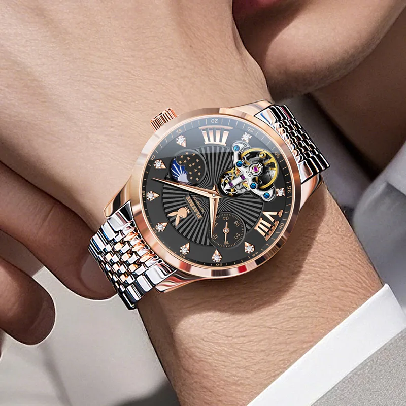 Playboy Mechanical Movement Stainless Steel Watchband Watch Men's Watches Black Dial-15