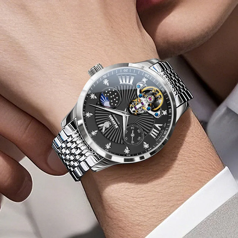 Playboy Mechanical Movement Stainless Steel Watchband Watch Men's Watches Black Dial-2