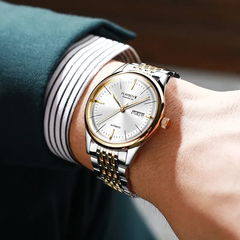 Playboy, Sky Collection Mechanical Movement Stainless Steel Watchband Watch Men's Watches Black Dial-7