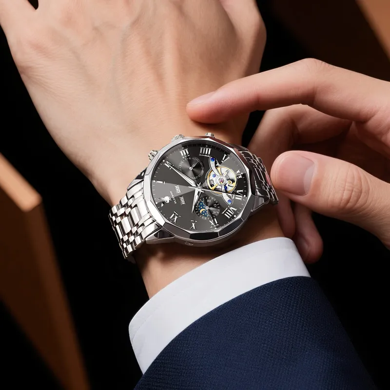 Playboy Explorer Collection Mechanical Movement Stainless Steel Watchband Watch Men's Watches Black Dial-4