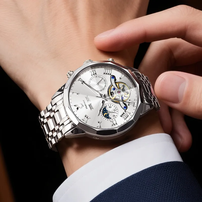 Playboy Explorer Collection Mechanical Movement Stainless Steel Watchband Watch Men's Watches Black Dial-10