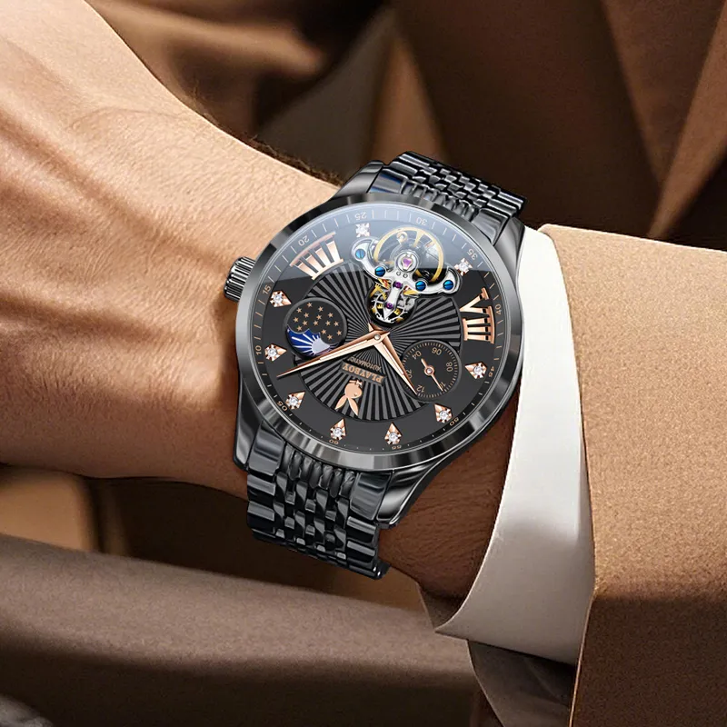 Playboy Mechanical Movement Stainless Steel Watchband Watch Men's Watches Black Dial-8