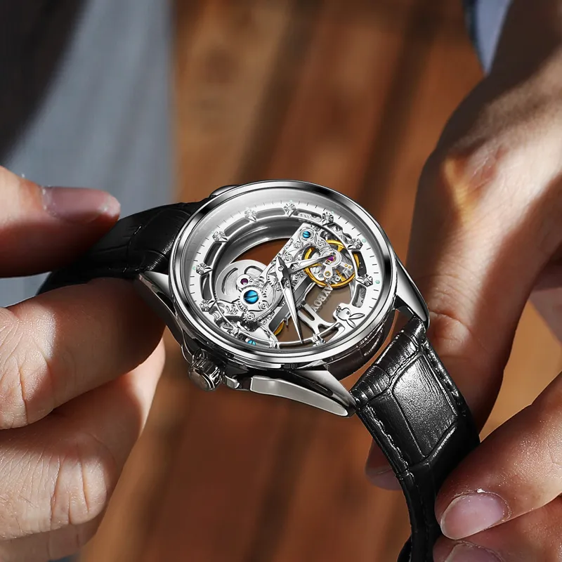 Playboy Mechanical Movement PU Strap Watch Men's Watches Cut Out Dial-7