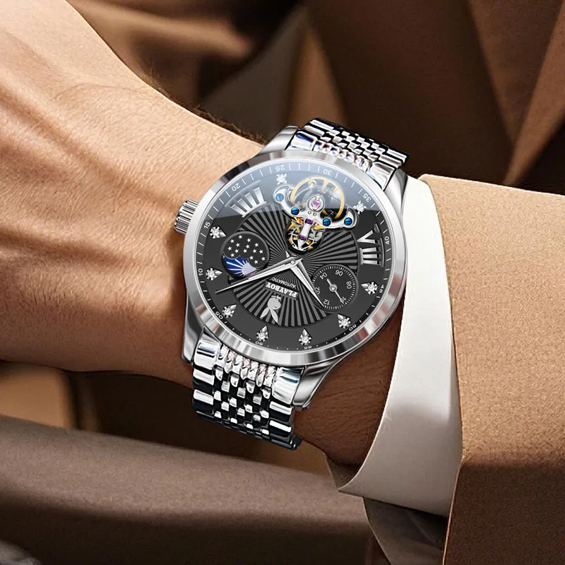 Playboy Mechanical Movement Stainless Steel Watchband Watch Men's Watches Black Dial-3