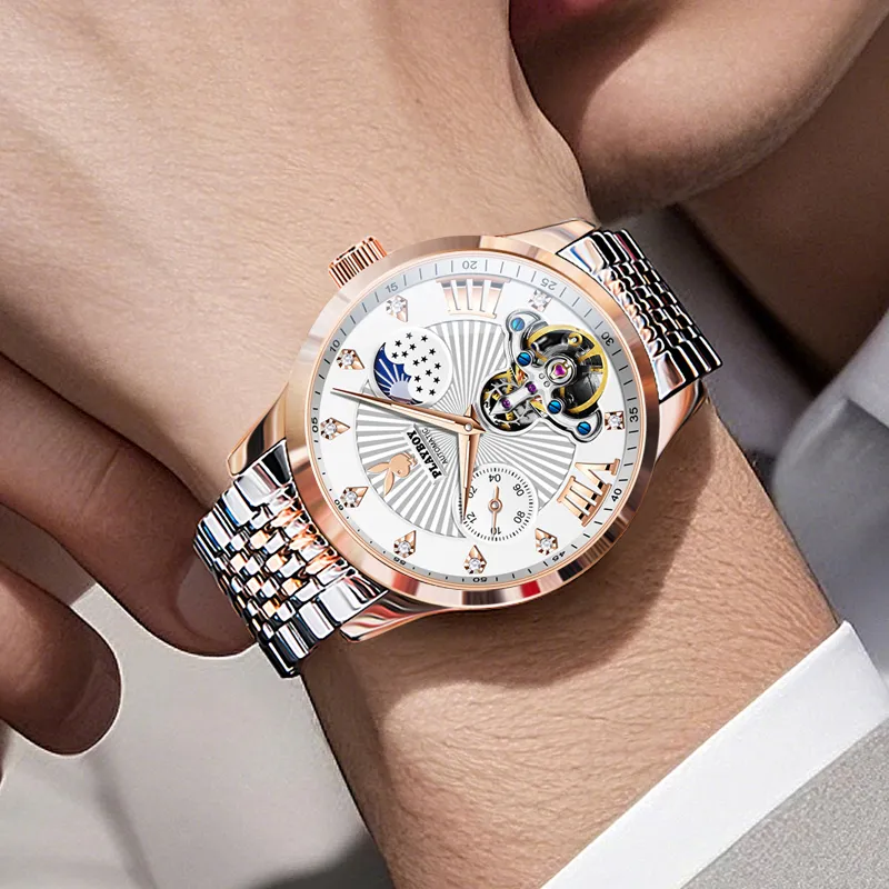 Playboy Mechanical Movement Stainless Steel Watchband Watch Men's Watches Black Dial-11