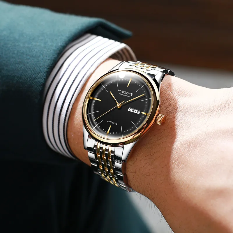 Playboy, Sky Collection Mechanical Movement Stainless Steel Watchband Watch Men's Watches Black Dial-10