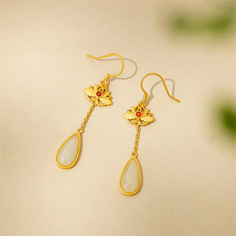 Encounter Gift Earrings Pale Greenish White Jade Women's-7