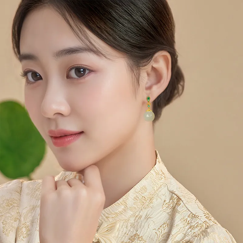 Encounter Gift Hetian Jade Earrings Pale Greenish White Jade Women's-8