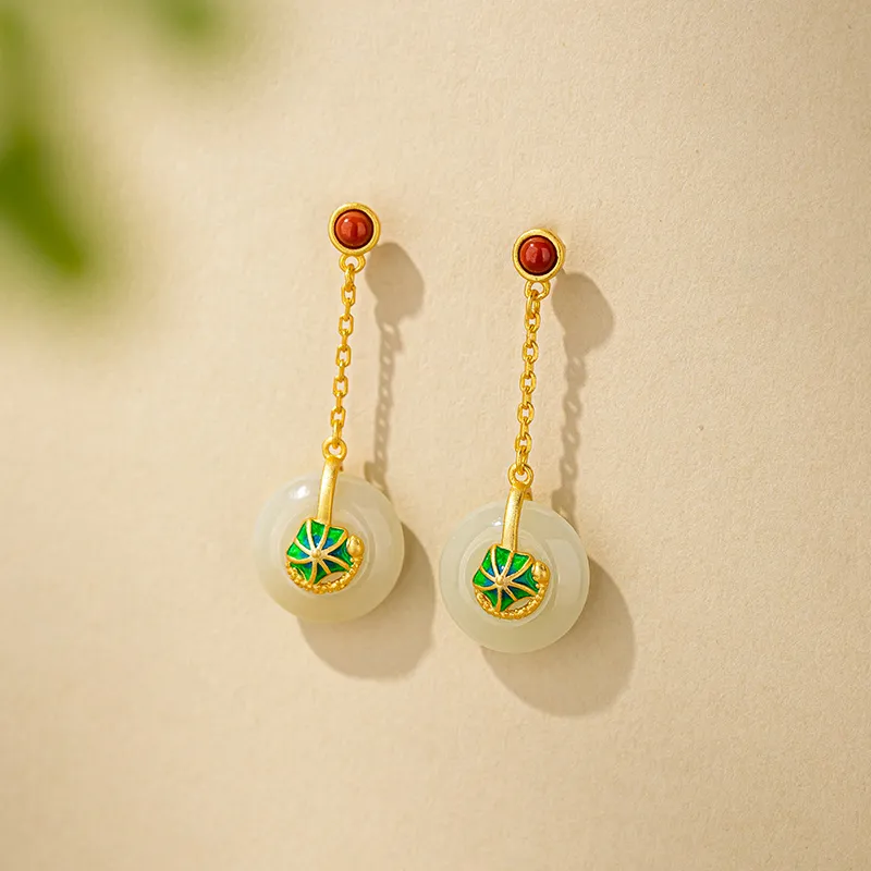 Encounter Gift Hetian Jade Earrings Pale Greenish White Jade Women's-2