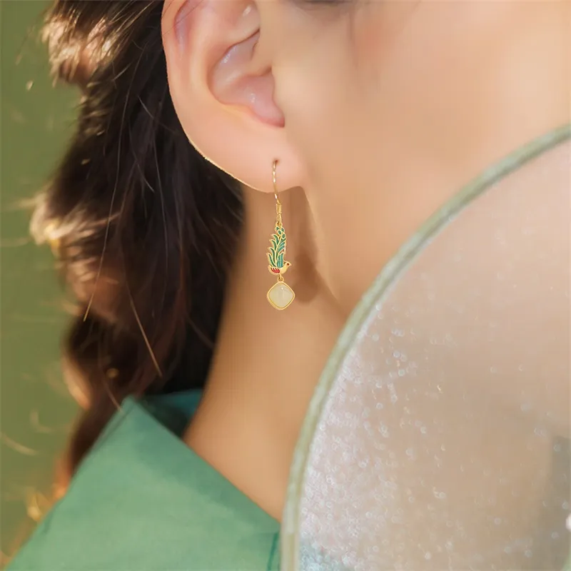 Encounter Gift Hetian Jade Earrings Pale Greenish White Jade Women's-4