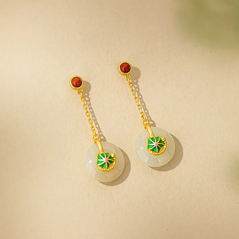 Encounter Gift Hetian Jade Earrings Pale Greenish White Jade Women's-3