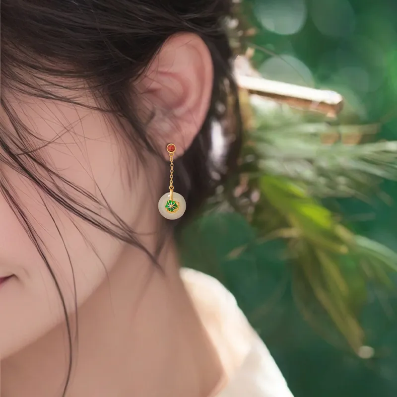 Encounter Gift Hetian Jade Earrings Pale Greenish White Jade Women's-1