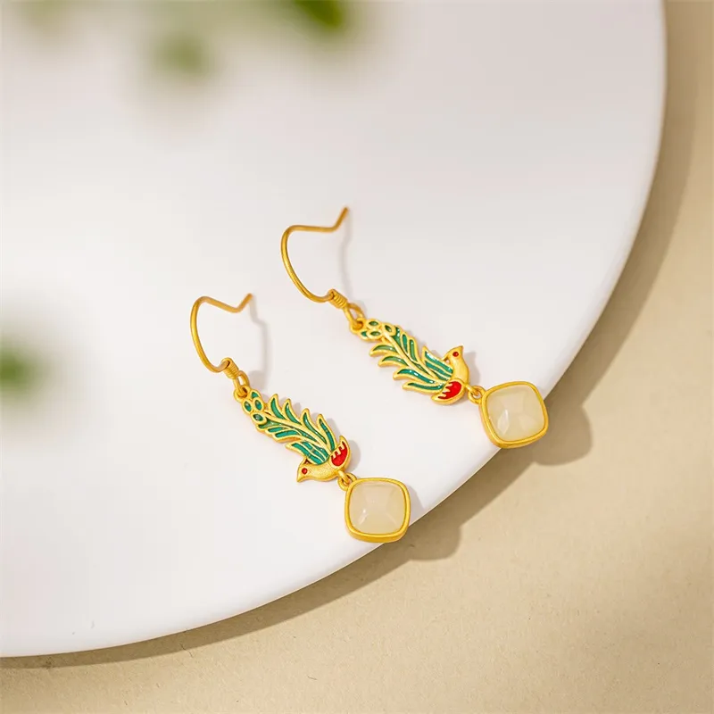 Encounter Gift Hetian Jade Earrings Pale Greenish White Jade Women's-6