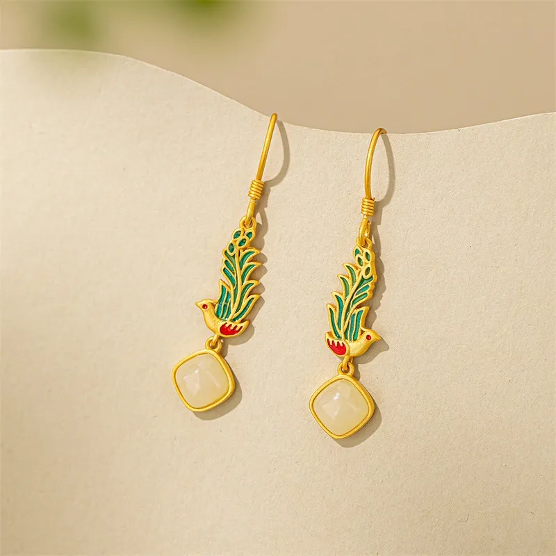 Encounter Gift Hetian Jade Earrings Pale Greenish White Jade Women's-7