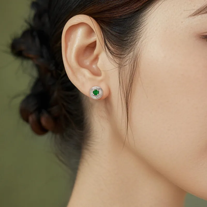 Encounter Gift High Ice Jade Jadeite Stud Earrings Women's-2