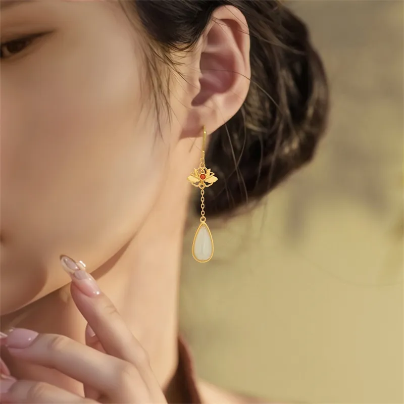 Encounter Gift Earrings Pale Greenish White Jade Women's-4
