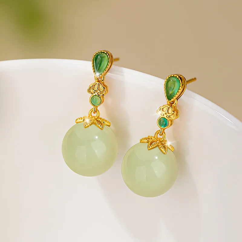 Encounter Gift Hetian Jade Earrings Pale Greenish White Jade Women's-4