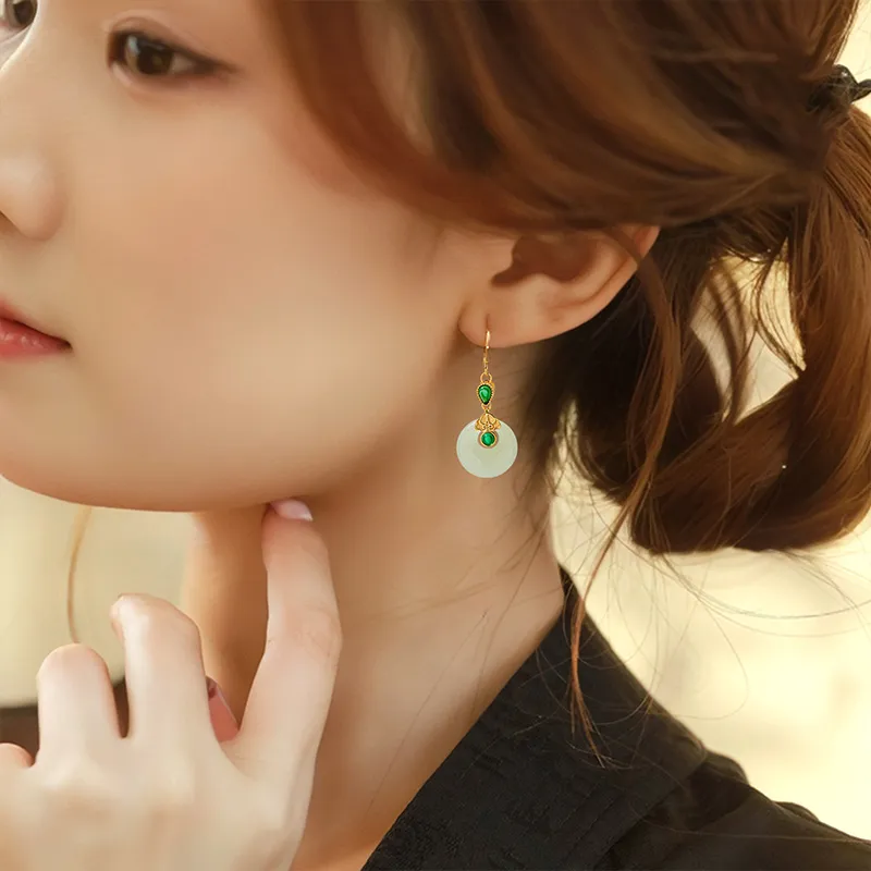 Encounter Gift Hetian Jade Earrings Pale Greenish White Jade Women's-2