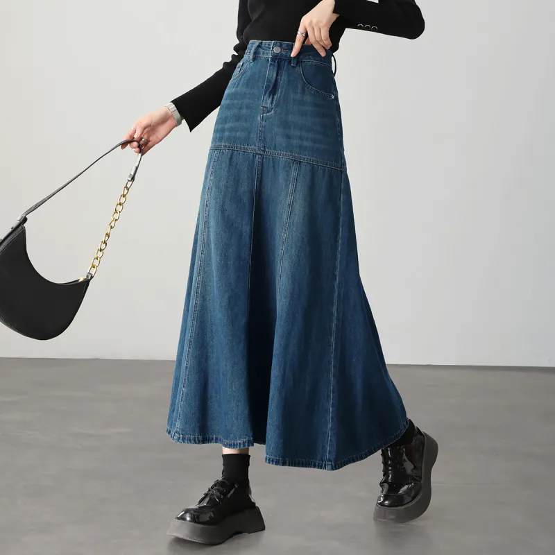 HIPPIEMISS Denim Long Skirts Women's Vintage Blue-6