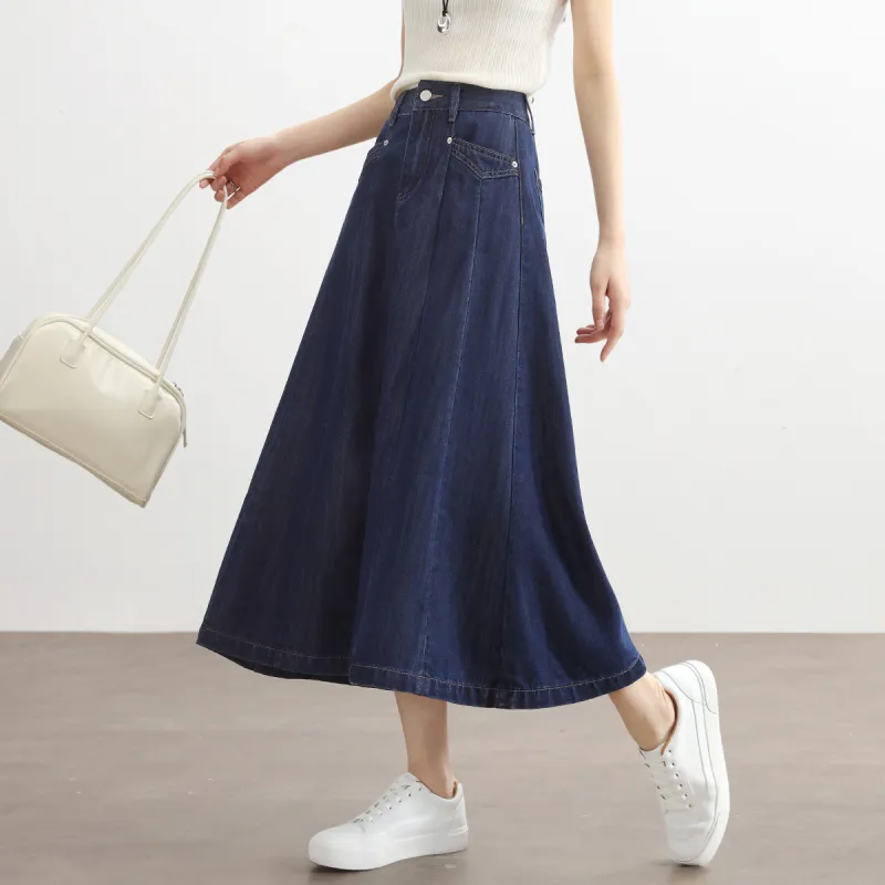 HIPPIEMISS Denim Long Skirt Women's Denim Blue-4