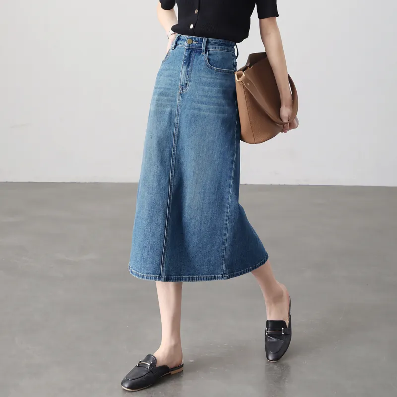 HIPPIEMISS Denim Long Skirts Women's Vintage Blue-4