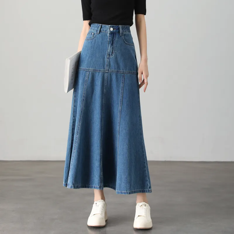 HIPPIEMISS Denim Long Skirts Women's Light Blue-2