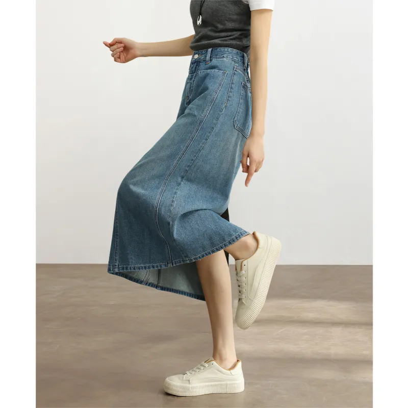 HIPPIEMISS Denim Long Skirts Women's Blue-5