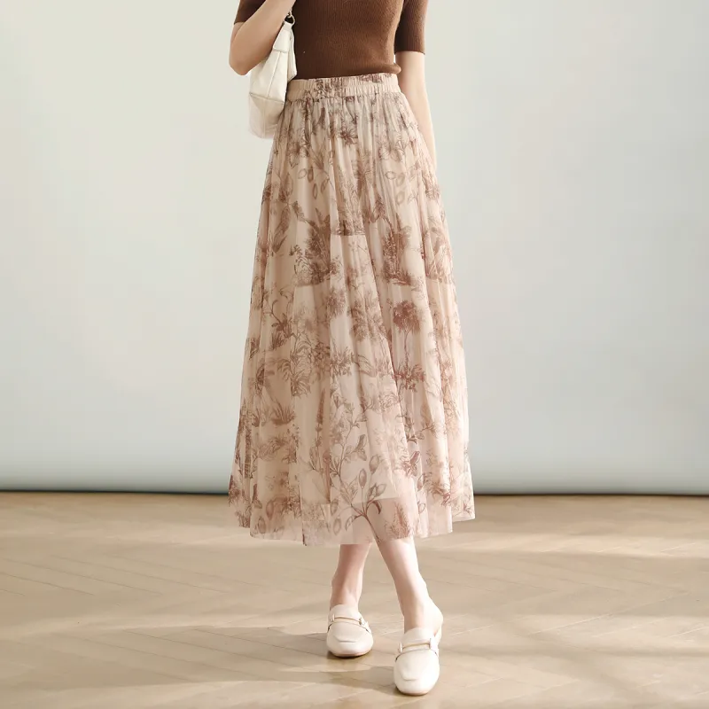 HIPPIEMISS Casual Long Skirts Women's Apricot-7