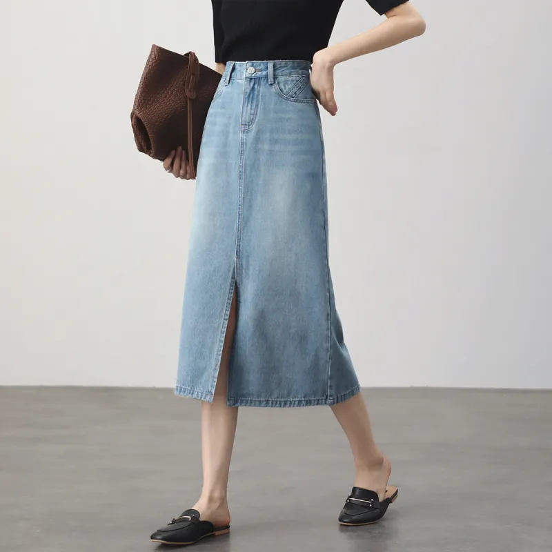 HIPPIEMISS Denim Long Skirt Women's Vintage Blue-14