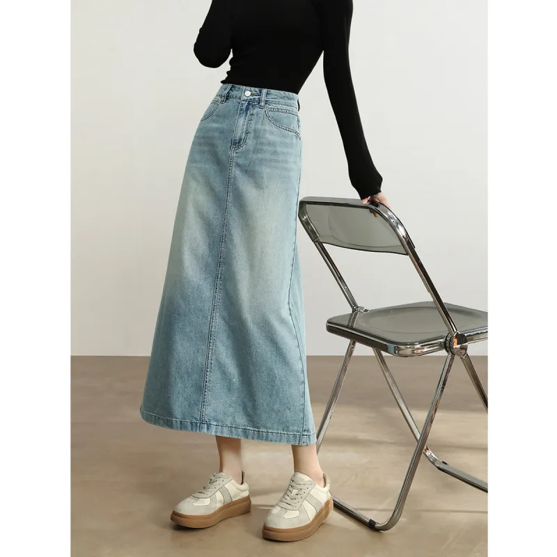 HIPPIEMISS Denim Long Skirt Women's Light Blue-5