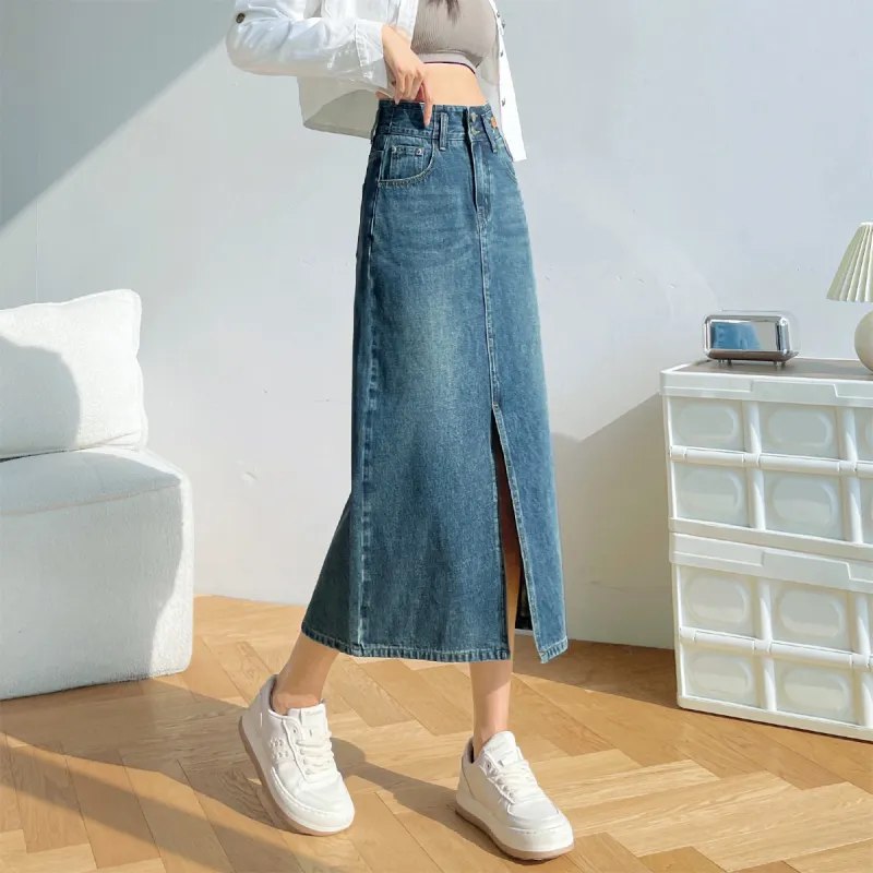 HIPPIEMISS Denim Long Skirts Women's Blue-3