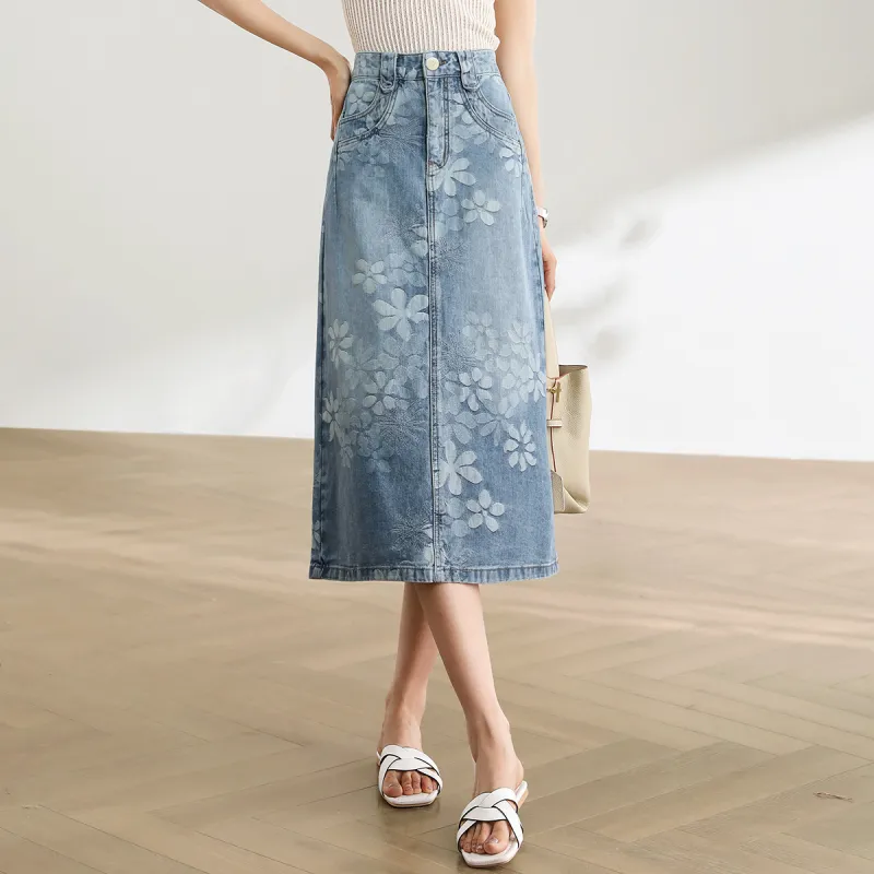 HIPPIEMISS Denim Long Skirts Women's Blue-2