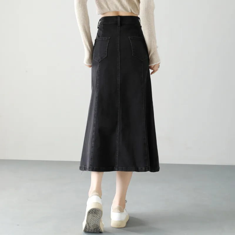 HIPPIEMISS Denim Long Skirt Women's Black-3
