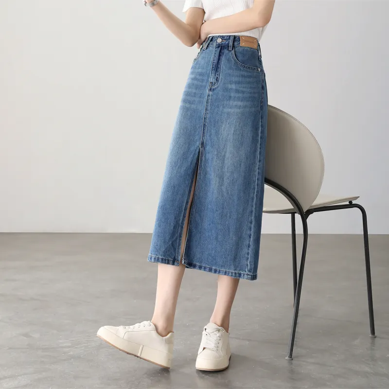 HIPPIEMISS Denim Long Skirts Women's Blue-4