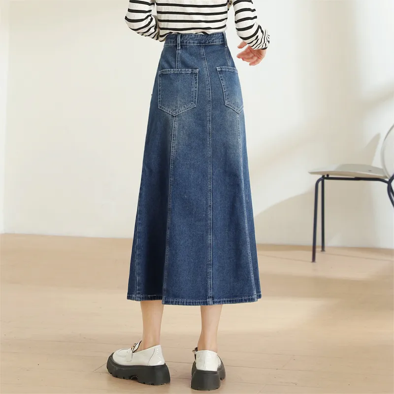 HIPPIEMISS Denim Long Skirts Women's Vintage Blue-8