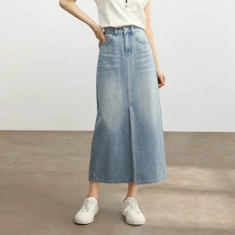 HIPPIEMISS Denim Long Skirts Women's Light Blue-6